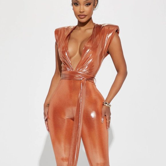 Champagne Wishes Metallic Jumpsuit - Copper - Picture 1 of 3